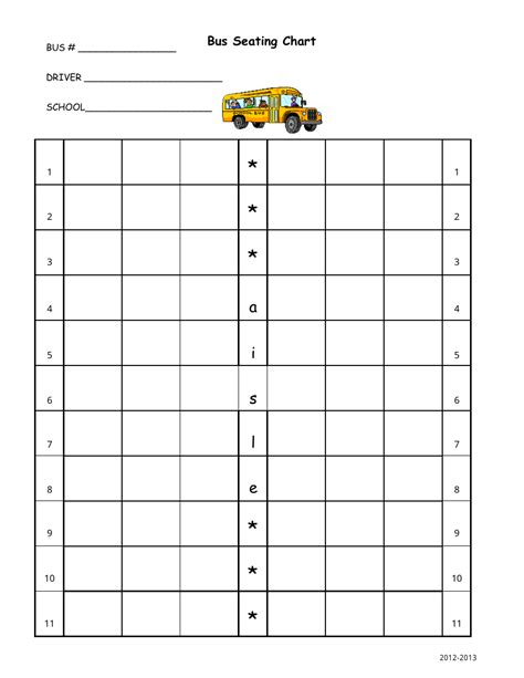 Bus Seating Chart Template Free