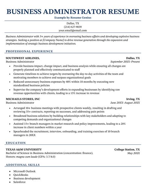 Business Administration Resume Template