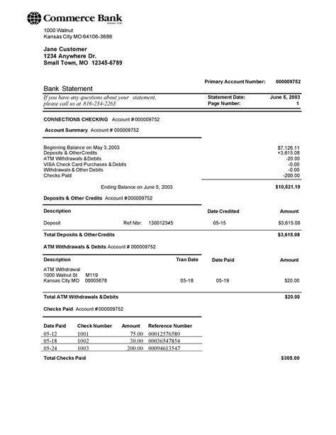 Business Bank Statement Template