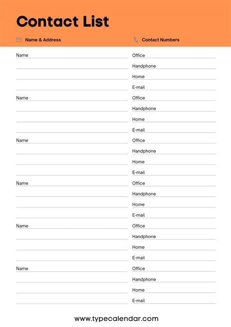 Business Contact List Template