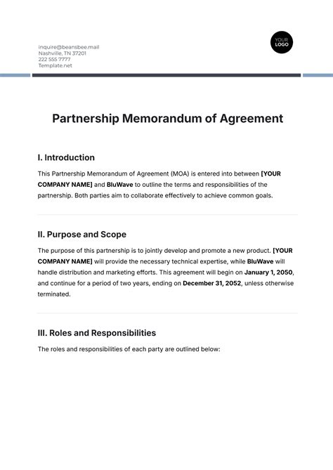 Business Partnership Memorandum Of Understanding Template