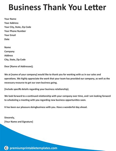 Business Thank You Letter Template Examples