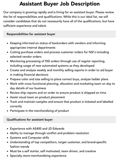 Buyer Career Description