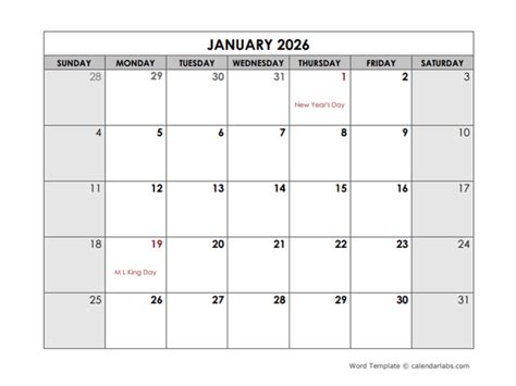 Calendar Template Word Free Download