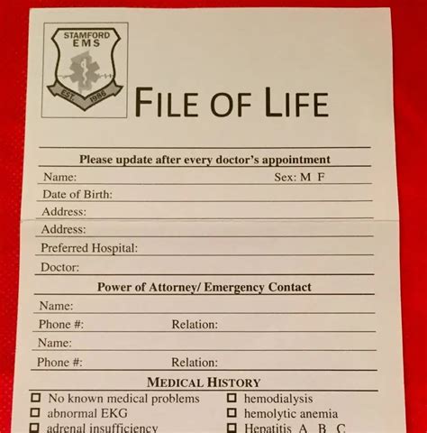 California Printable File Of Life Free Cards