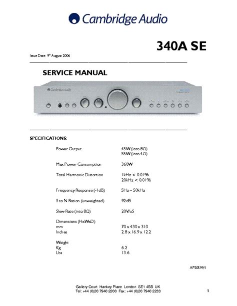 Cambridge Audio Azur 340a Service Manual