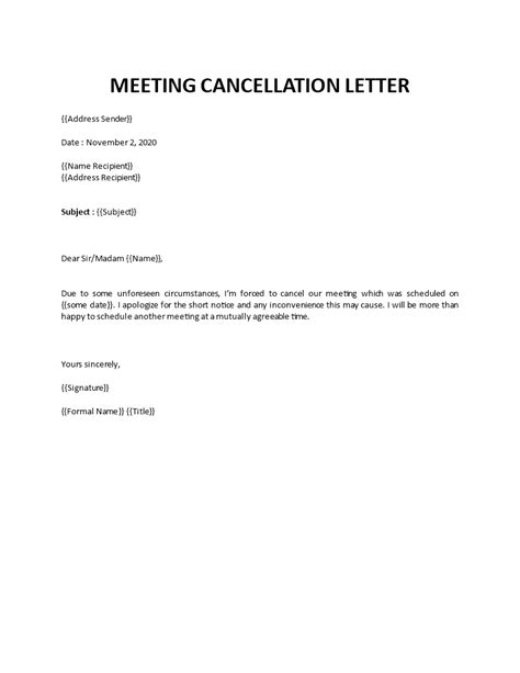 Cancel Meeting Email Template