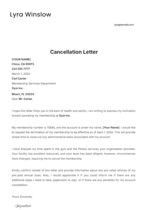 Cancellation Form Template