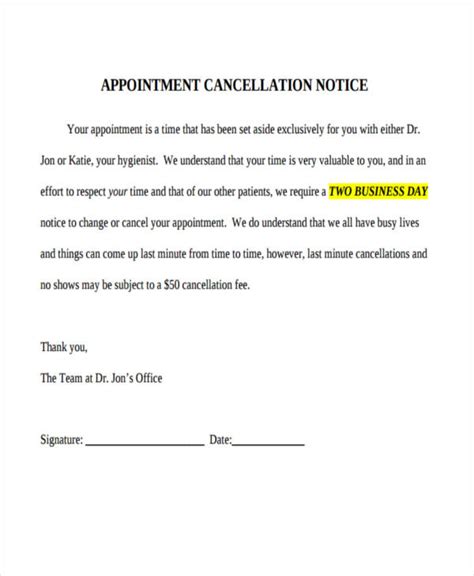 Cancellation Notice Template