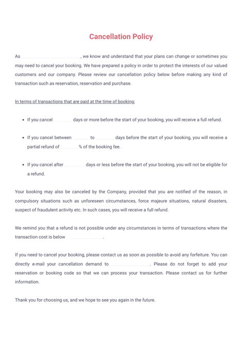 Cancellation Terms And Conditions Template