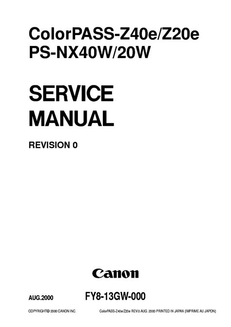 Canon Colorpass Z40e Z20e Ps Nx40w 20w Service Repair Manual