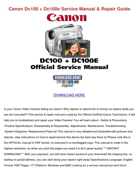 Canon Dc100 Dc100e Service Manual Repair Guide