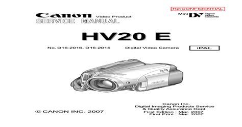 Canon Hv20 Hv20e Pal Service Manual Repair Guide
