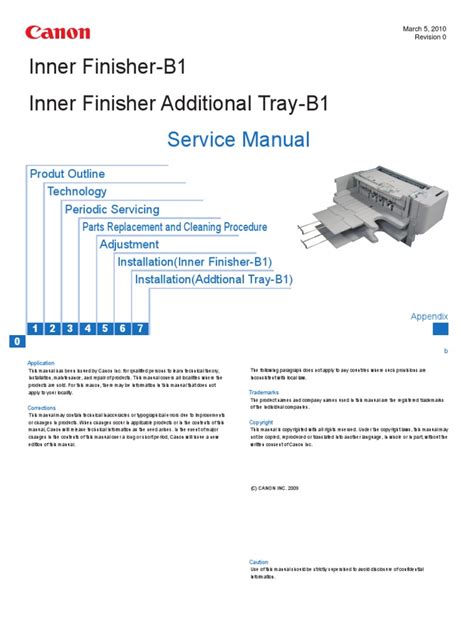 Canon Inner Finisher B1 Inner Finisher Additional Tray B1 Service Manual