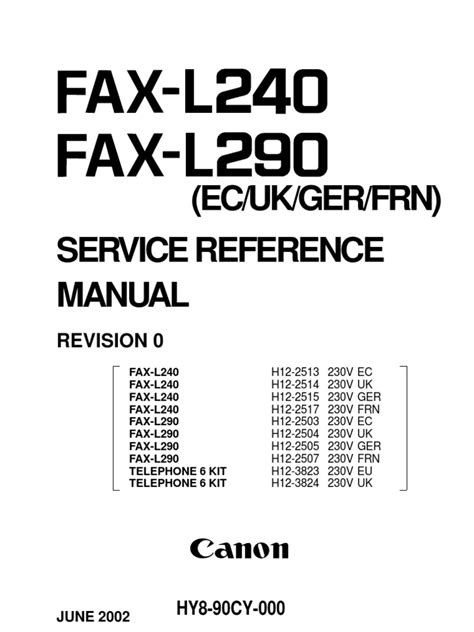 Canon L240 L290 Fax Machine Service Reference Manual