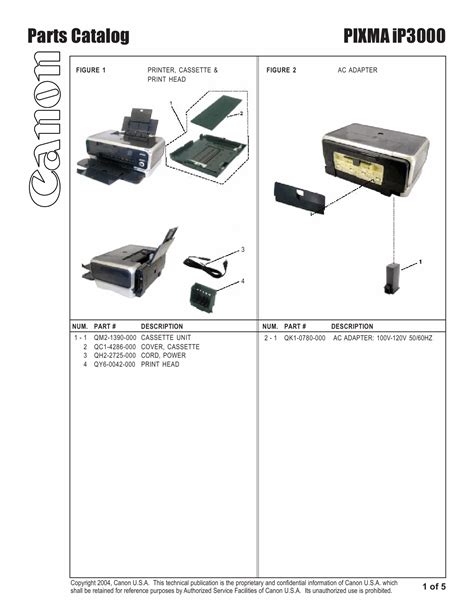 Canon Pixma Ip3000 Ip 3000 Service Manual Parts Catalog