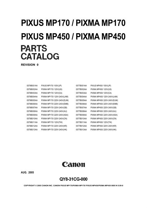 Canon Pixma Mp170 Mp450 Service Manual Parts Catalog