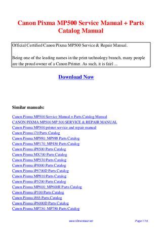 Canon Pixma Mp500 Service Manual Parts Catalog Manual