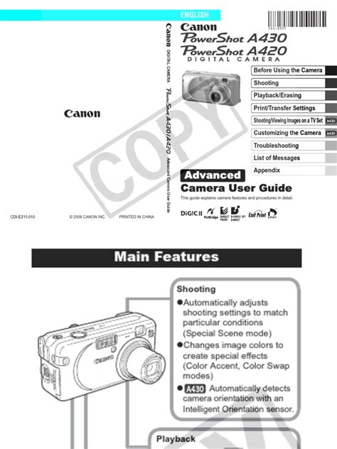 Canon Powershot A430 Digital Camera Manual