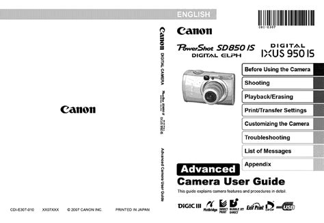 Canon Powershot Sd850 Is Digital Elph User Manual