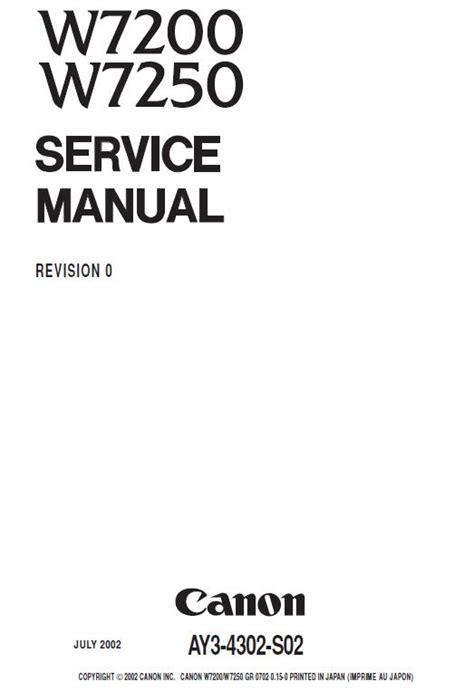 Canon W7200 W7250 Service Repair Manual Parts List