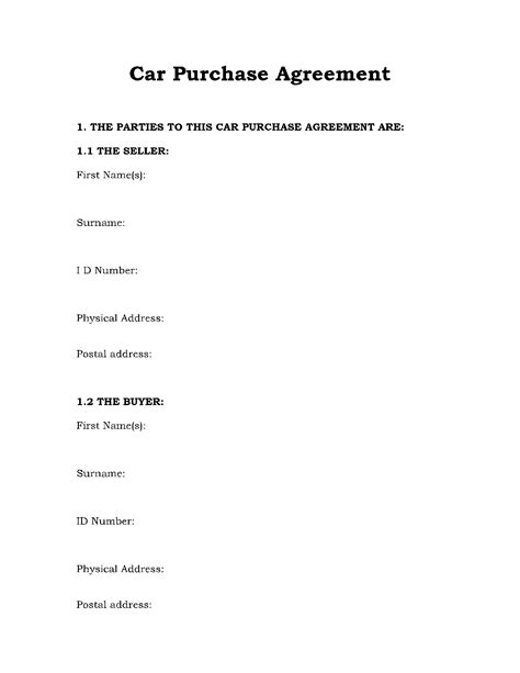 Car Purchase Agreement Template