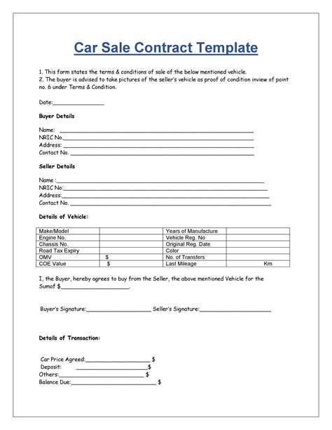 Car Purchase Contract Template
