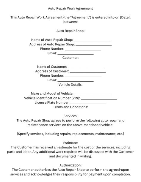 Car Repair Agreement Template