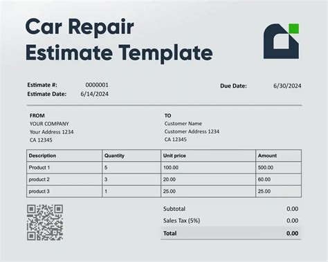 Car Repair Estimate Template