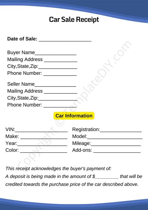 Car Sales Receipt Template