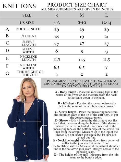 Cardigan Sizing Chart