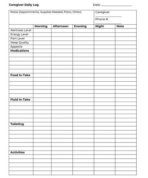 Caregiver Daily Log Templates