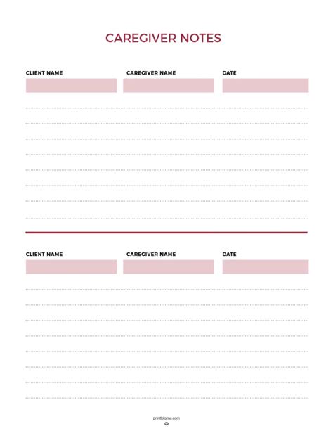 Caregiver Notes Template