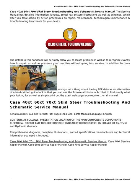 Case 40xt 60xt 70xt Skid Steer Troubleshooting And Schematic Service Manual