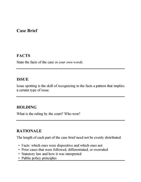 Case Brief Template Word