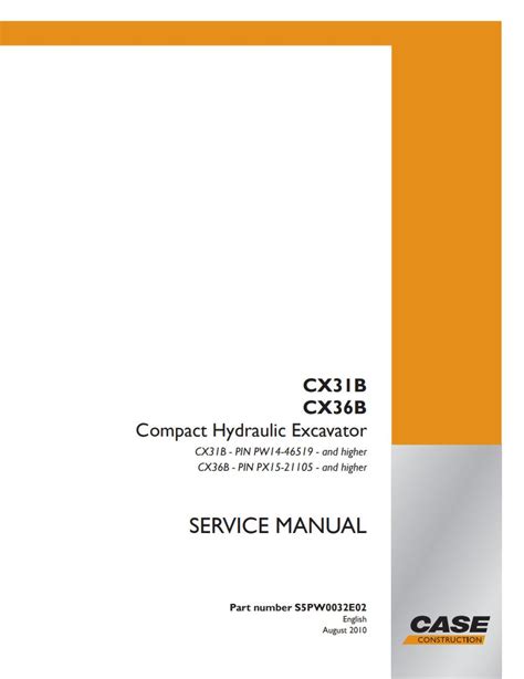 Case Cx36b Cx31b Compact Hydraulic Excavator Service Manual