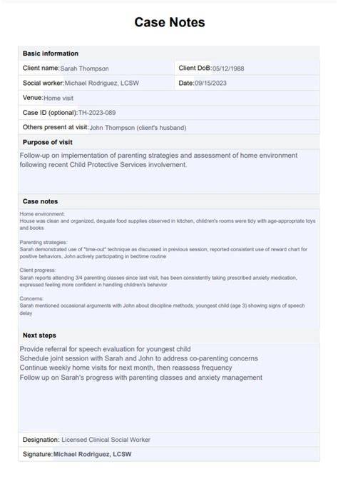 Case Note Template Social Work
