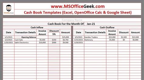 Cash Book Xls Template