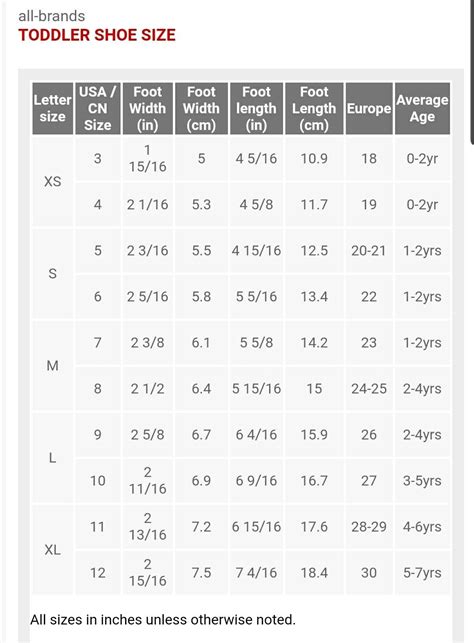 Cat & Jack Shoes Size Chart