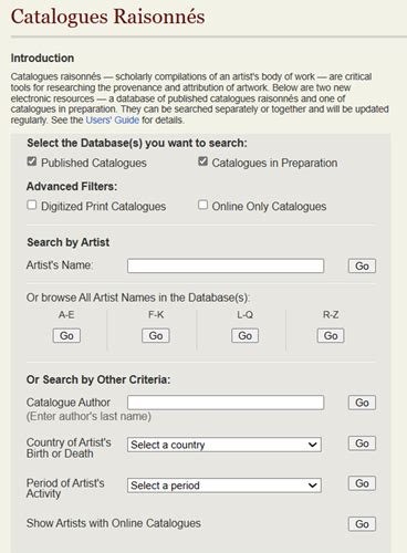 Catalogue Raisonné Database