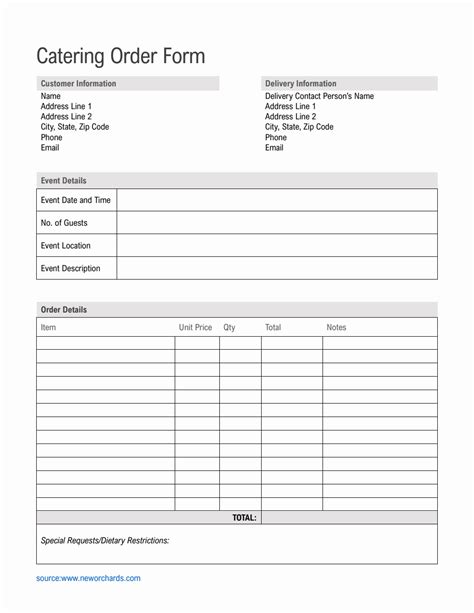 Catering Order Template