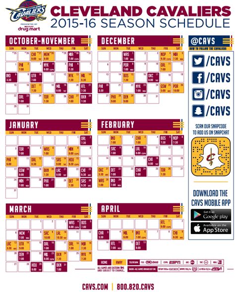 Cavs Schedule Printable