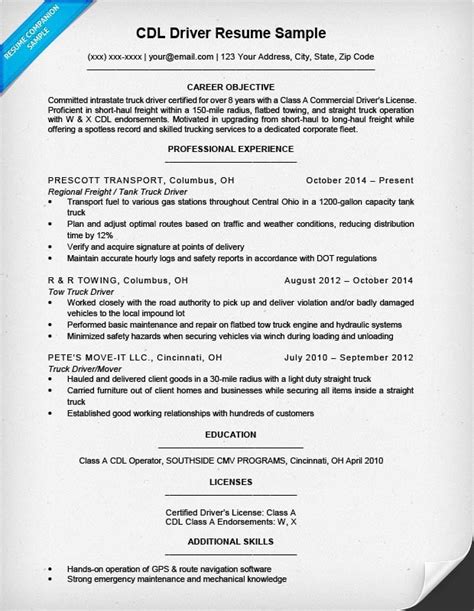 Cdl Driver Resume Templates