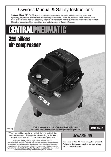 Central Pneumatic Air Compressor User Manual