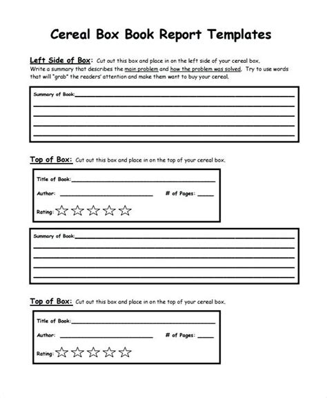 Cereal Box Book Report Template