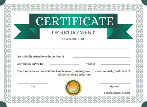 Certificate For Retirement Template