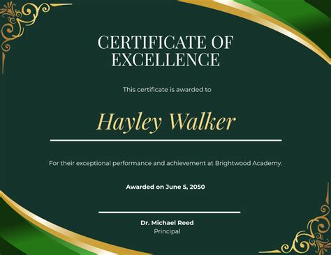 Certificate Of Excellence Template