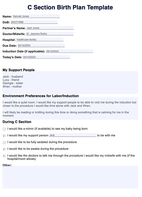 Cesarean Birth Plan Template