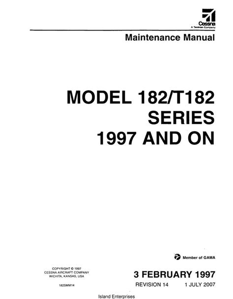 Cessna 182 Service Maintenance Manual 1997 On