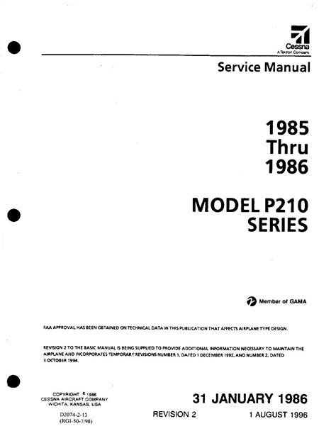 Cessna P210 Maintenance Service Manual 1985 1986